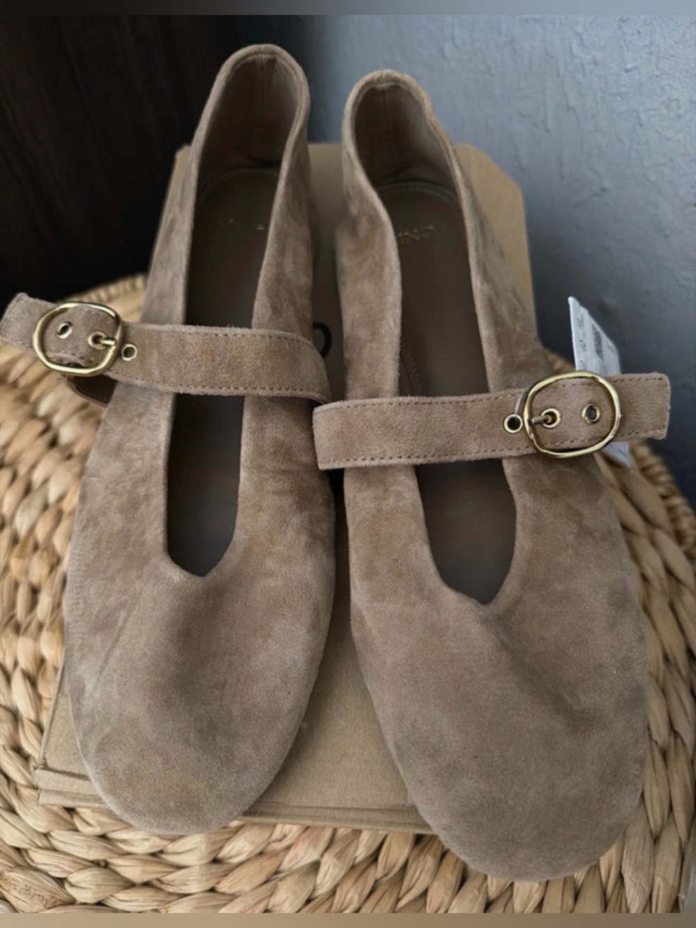 Mango Buckle Suede Ballerina Flats